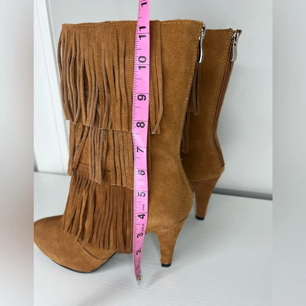NEW Catherine Malandrino suede leather fringe heeled stiletto boots/festival. - Picture 12 of 14